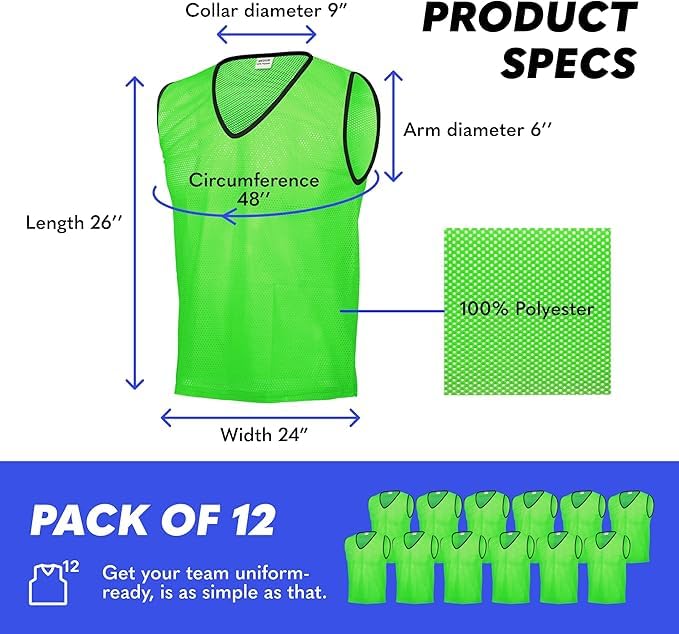 Breathable Mesh Training Pinnies for Soccer and Basketball - 6 Pack