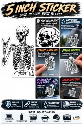 Skeleton Rock Hand Sign Vinyl Bumper Sticker - 5 Inch