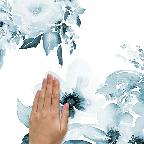 RoomMates RMK4708GM Watercolor Floral Peel and Stick Wall Decals, Blue