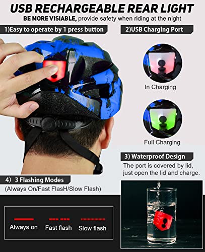 Tadpole Bike Helmet with Light & Goggles - Blue, Adult Unisex