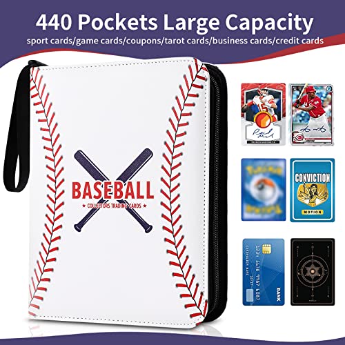 GEAGMAGC Baseball Card Binder 440-Pocket Trading Card Holder with Sleeves - 2.5x3.5 Cards, Water-Resistant PU Leather, 55 Sleeve Capacity