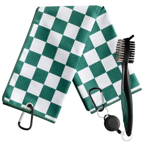 Liliful Checked Green Golf Accessories Kit with Towel & Club Brush