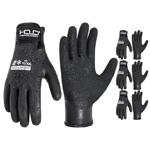HANDLANDY 2 Pairs Waterproof Work Gloves for Cold Weather, Insulated Winter Freezer Work Gloves with Grip for Men & Women
