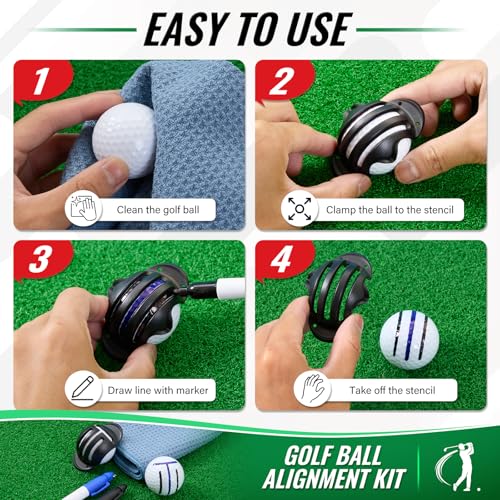 Golf Ball Marker Alignment Kit - 4-Piece Stencils & Pens