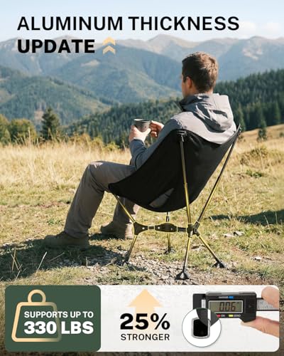 Gonex XL Portable Camping Chair Black Ripstop Collapsible Backpacking Beach Seat