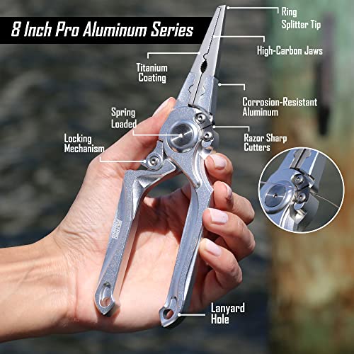 Beyond Braid Silver Aluminum Fishing Pliers with Tungsten Cutters, Saltwater Resistant, Sheath