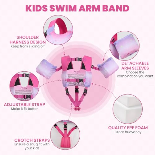 Zeraty 3-in-1 Toddler Swim Vest with Arm Bands - 33-66 lb (Rose Red, Medium)