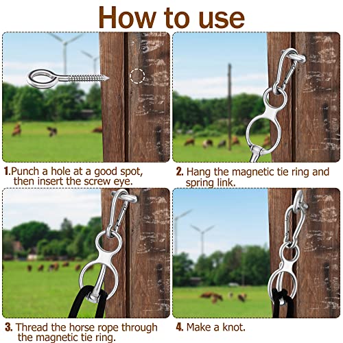 4-Pack Magnetic Horse Tie Rings Humane Safe Tying Retracting Stress Relief