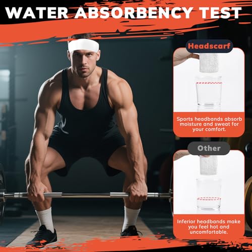 Sweatbands Sports Headband - 4-Pack White for Men & Women
