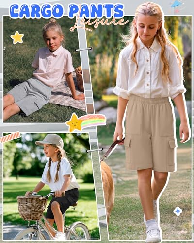 Girls Bermuda Shorts 3 Pack - Khaki, Light Mixed Gray, Black - 9-10 Years