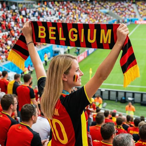 Belgium Reversible National Soccer Fan Knit Scarf - 70.9 x 6.3 inch
