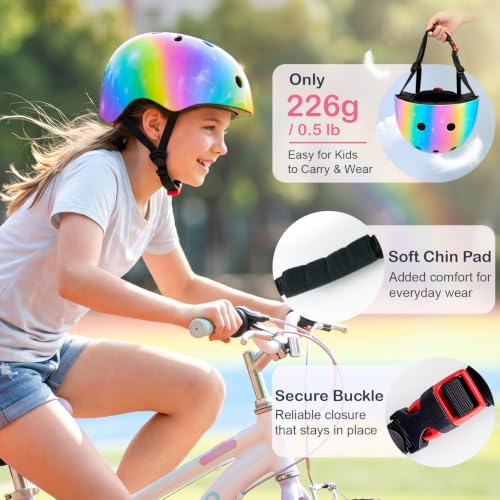 Bienbee Kids Bike Helmet Rainbow Medium 21.2-22.8 in (Ages 8-14) Adjustable & Multi-Sport