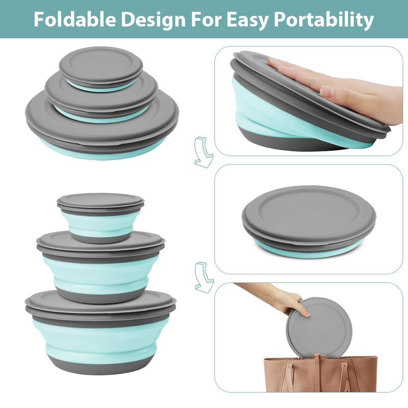 flintronic 3Pcs Collapsible Camping Bowl Sets, Portable Silicone with