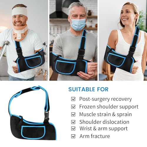 Quiheat Black/Blue L Arm Sling Shoulder Immobilizer for Rotator Cuff Support