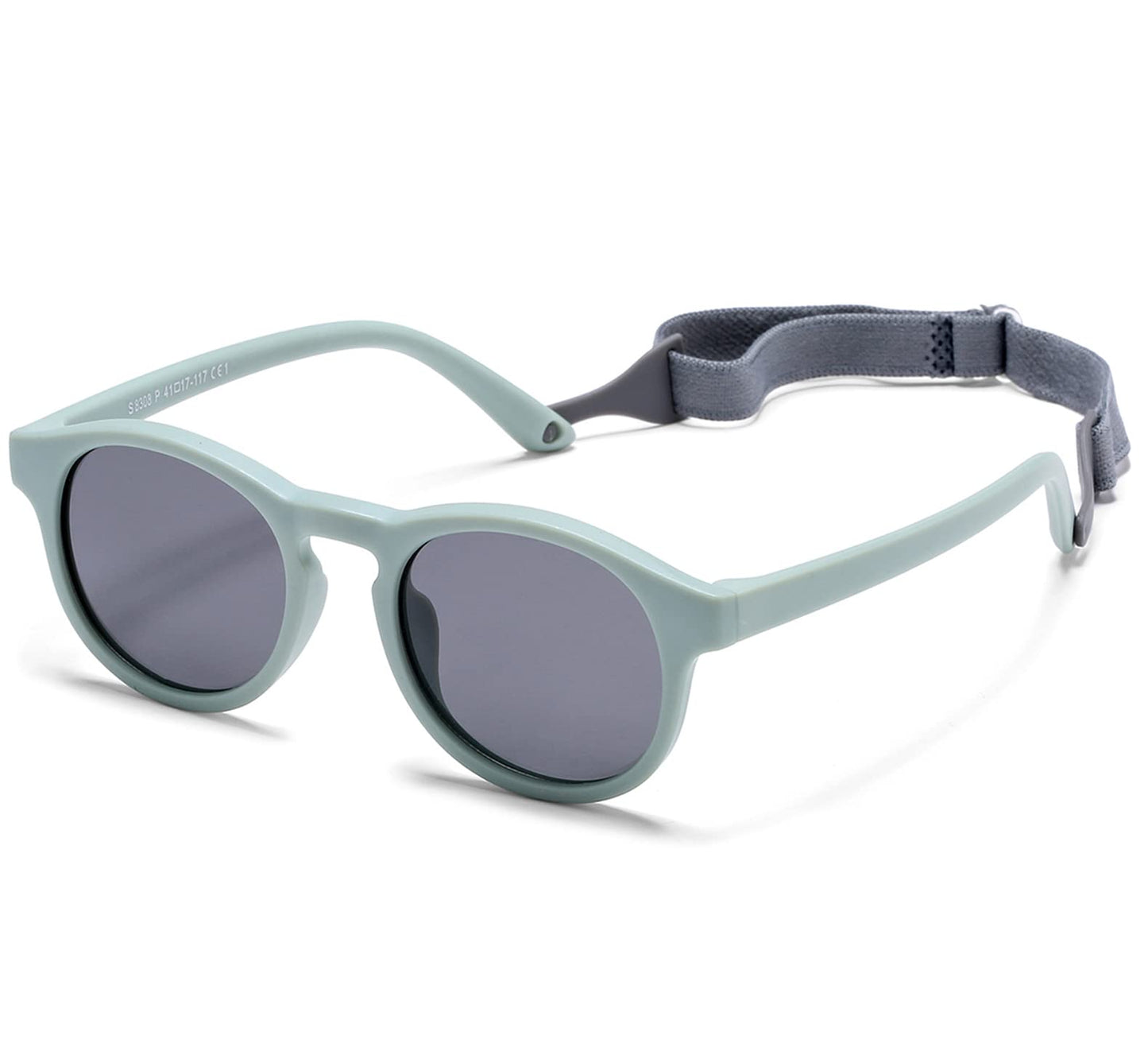 HJSTES Polarized Baby Sunglasses for Toddler Boys Girls, TPEE Flexible Frame with Strap, for Infant Age 0-3(Round Blue)