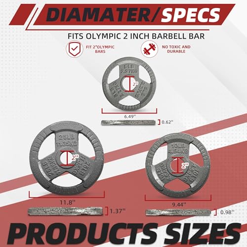 Fitvids Barbell 2-Inch Olympic Cast Iron Plate Weight Set, 85 Pounds, Grey