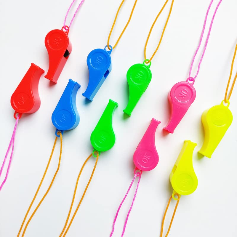 10 Pack Plastic Sports Whistles with Lanyards - Durable Coaching Gear
