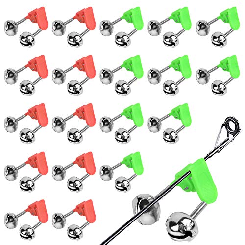 20 Pcs Fishing Rod Alarm Bells - Loud Dual Alert Clips in Red & Green