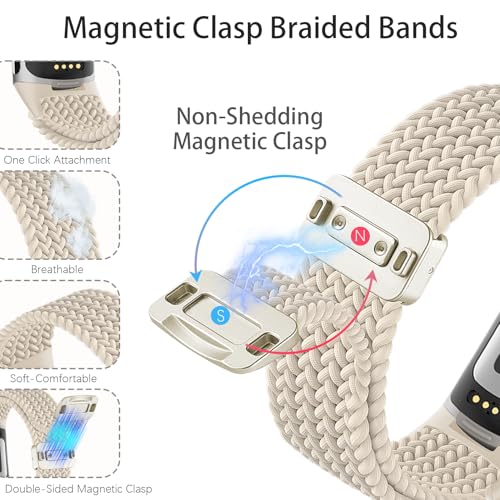 Magnetic Braided Nylon Strap for Fitbit Charge 6/5 - 01 Starlight