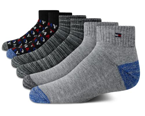 Kids Performance Cushioned Ankle Socks 6 Pack - Large Black Grey