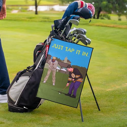 ZEETY Funny Golf Towel with Carabiner Clip - Just Tap It In 16x24 Inch Microfiber Golf Bag Accessory