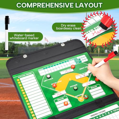 Magnetic Baseball Lineup Board with Leather Cover - Coaching Accessory