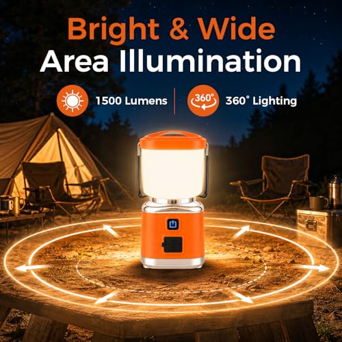 Rechargeable 1500LM Camping Lantern with USB-C, 4 Modes, IPX4