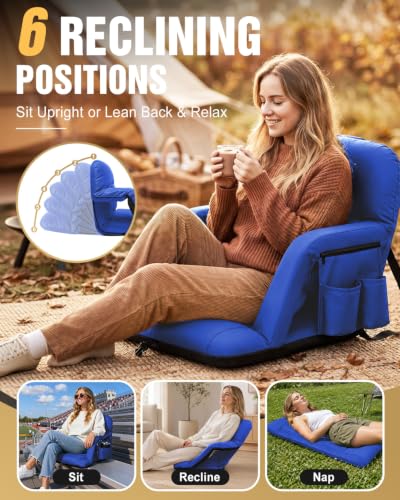 Heated Stadium Seats for Bleachers - 25" Extra Thick, 3 Heat Levels, Reclining, Blue 2PC