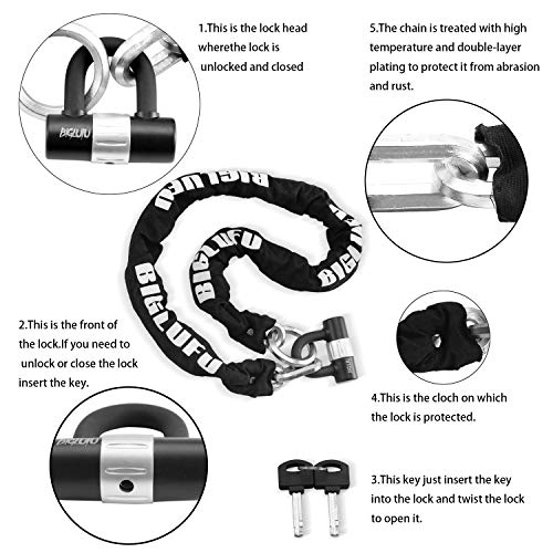 BIGLUFU 5ft x 12mm Motorcycle Chain Lock Anti-Theft Security Bike Lock Silver