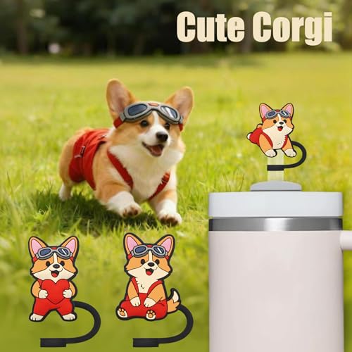 5-Piece Corgi Straw Cover Cap Set - Reusable Silicone for 10mm Straws
