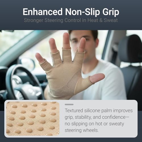 Fingerless UV Protection Gloves for Men - One Size Khaki
