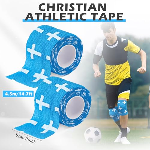 Christian Athletic Tape - 2" x 15FT Self-Adhesive Wrist Wrap - Blue Cross
