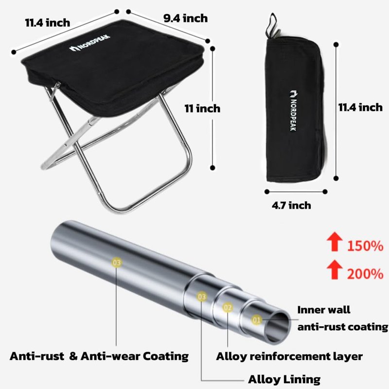 NORDPEAK Ultra Lightweight Camping Stool, Portable Folding Stool for Backpacking, Hiking & Outdoor, Heavy Duty Compact Camping Seat