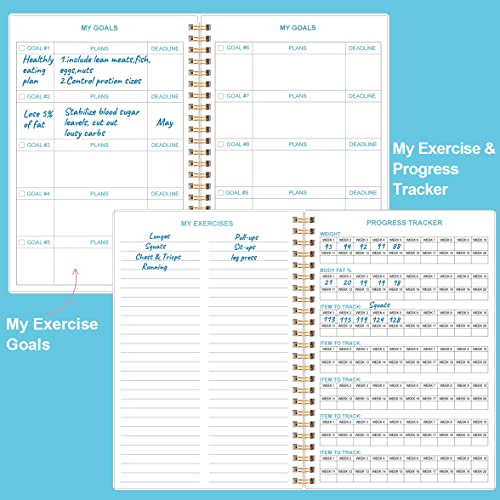 Fitness Journal for Weight Loss & Muscle Gain - Teal Watercolor