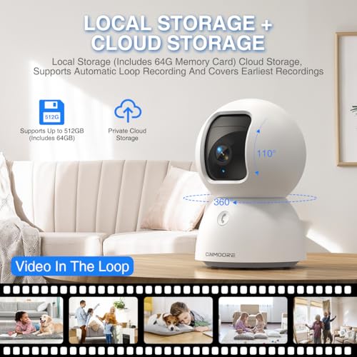 3K Baby/Pet Security Camera with 64GB SD Card, No Monthly Fee, 360¡Æ Pan-Tilt, Color Night Vision, AI Cry/Motion Detection, 2-Way Talk, WiFi 6, Compatible with Alexa