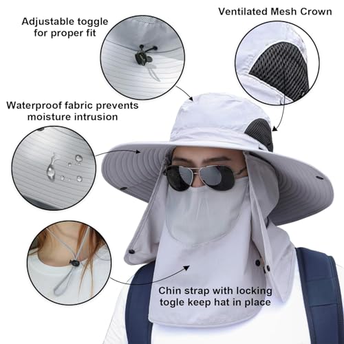 Men Women Safari Bucket Hat with Face Cover and Neck Flap Sun Protection