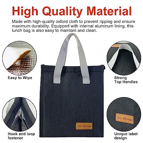 Minimalist Insulated Lunch Bag, Waterproof Small Lunch Tote - Black
