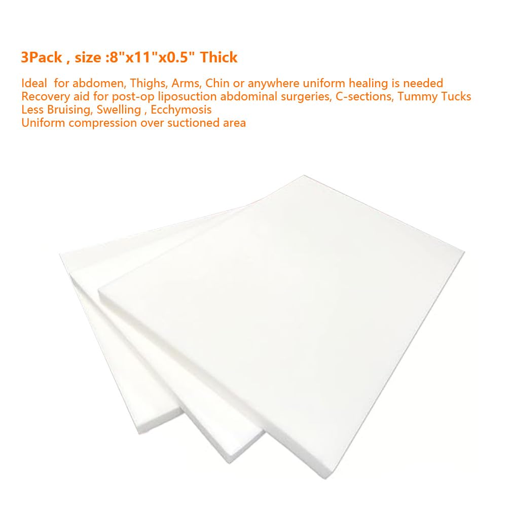 XSbeco 3 Pack Lipo Foam Pads Post Surgery Tummy Tuck,BBL Boards Belly Wrap,Compatable with Compression Garment Sheet,Liposuction Surgery Sheet for Recovery