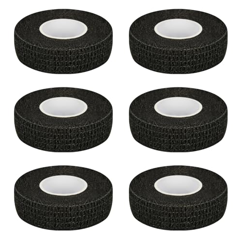 6pcs Self-Adherent Bandage Wraps - 1/2in x 5 Yards - Black