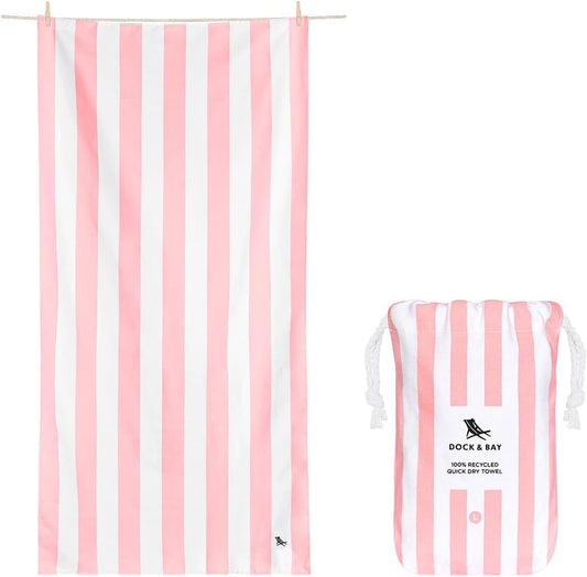 Dock & Bay Beach Towel - Quick Dry, Sand Free - Compact, Lightweight - 100% Recycled - Includes Bag - Cabana - Light Pink - Extra Large (200x90cm, 78x35)