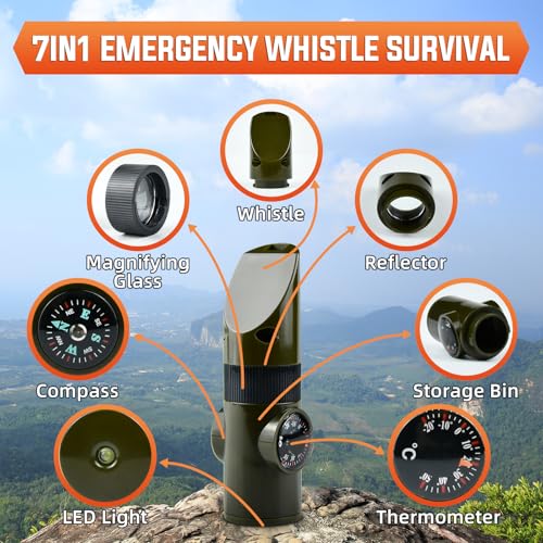 7-in-1 Emergency Survival Whistle with Lanyard - Outdoor Tool