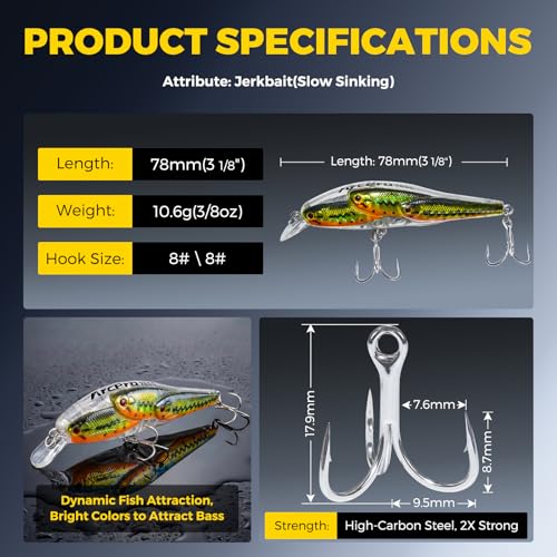 Bass Jerkbait Fishing Lures - Noisy, Deep Diving Hard Bait
