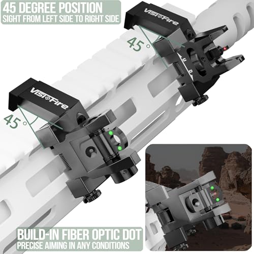 45 Degree Offset Iron Sights - Adjustable Flip Up Fiber Optic with Red Green Dots