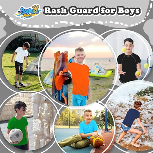 Boys Rash Guard Swim Shirt - Short Sleeve, UPF 50, Black, 12-14 Years