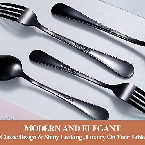 Mirror Polished Black 50-Piece Stainless Steel Flatware Set for 10 - Titanium Plated