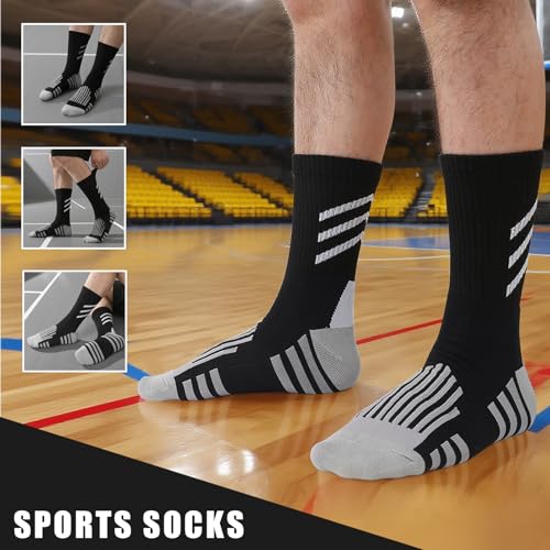 Athletic Compression Crew Socks for Men and Women - 3 Pairs - Black