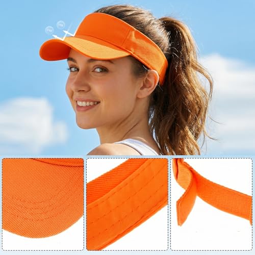 Adjustable Sport Visor Hats - 2 Pack, One Size, Orange