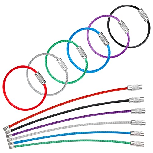 4-Inch Heavy Duty Stainless Steel Keychain Cable - 12 Pack, 6 Colors