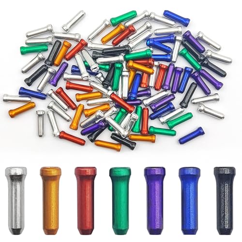 100 Pcs Aluminum Bike Cable End Caps - 7 Colors