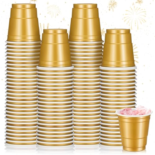 Roshtia 100 Pack 2 Oz Plastic Shot Glasses,Gold
